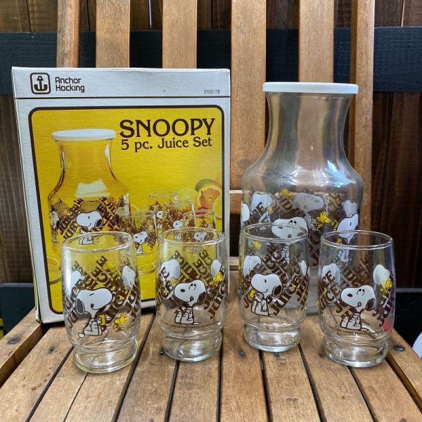 画像1: 1970's Anchor Hocking / Snoopy 5pc. Juice Set (1)